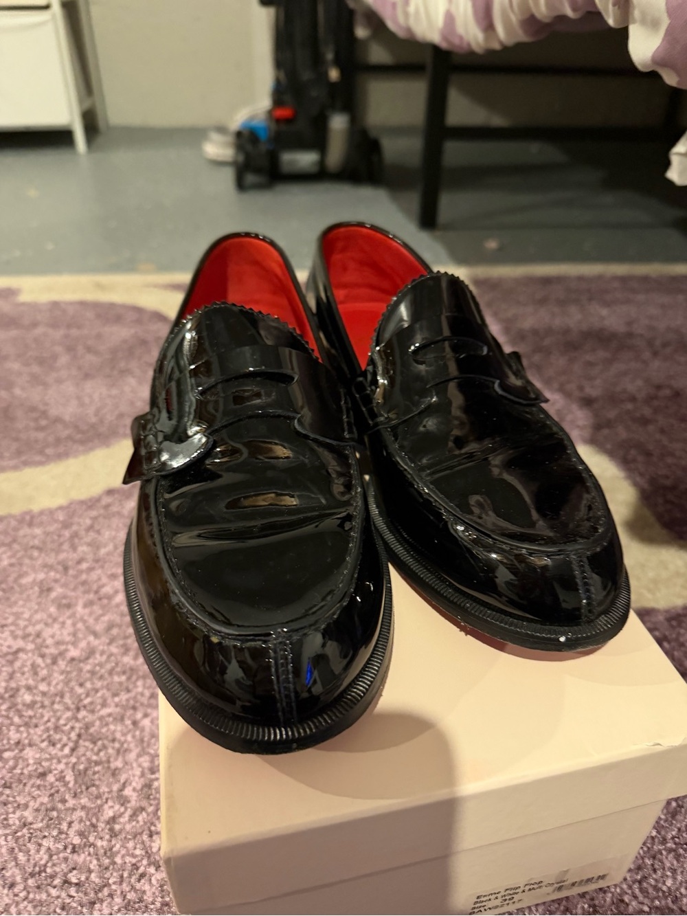 Christian Louboutin Black Patent Leather Slip-On Loafers with Red Lining